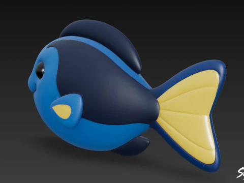 Cartoon Plush Blue Tang 3D Model