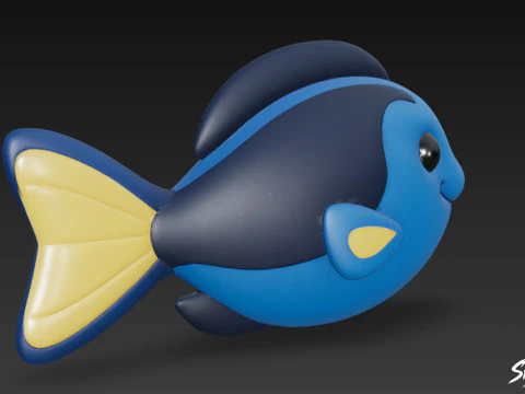 Cartoon Plush Blue Tang 3D Model