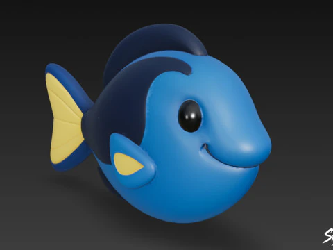 Cartoon Plush Blue Tang 3D Model