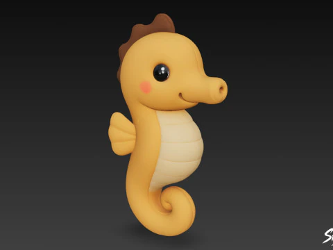 Cartoon Plush Seahorse 3D Model