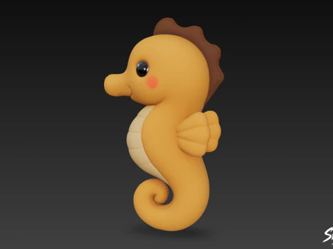 Cartoon Plush Seahorse 3D Model
