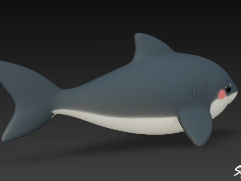 Cartoon Plush Shark 3D Model