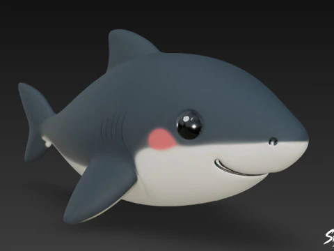 Cartoon Plush Shark 3D Model