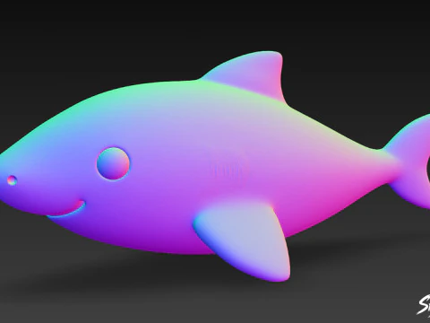 Cartoon Plush Shark 3D Model