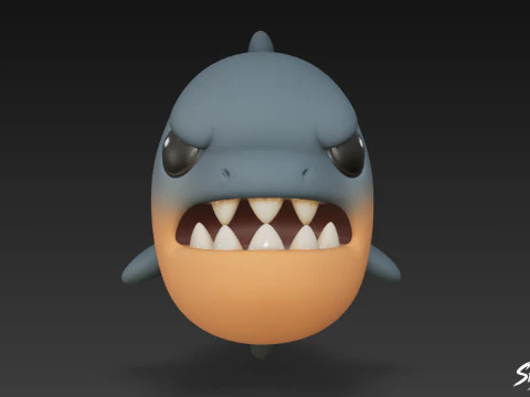 Cartoon Plush Piranha 3D Model
