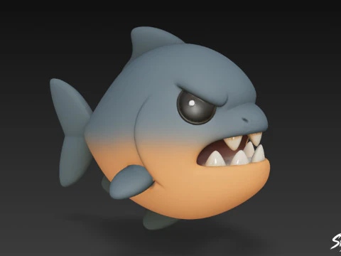 Cartoon Plush Piranha 3D Model