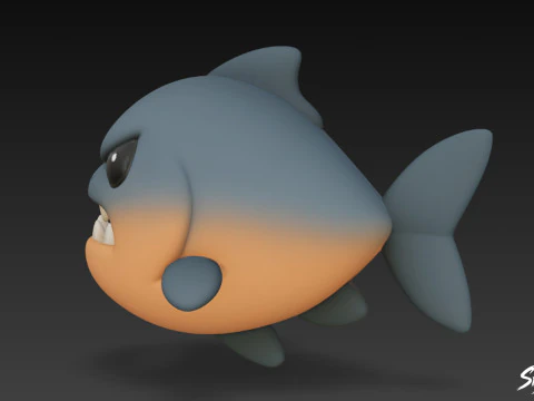 Cartoon Plush Piranha 3D Model