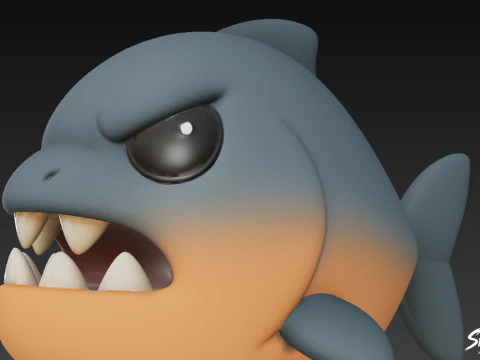 Cartoon Plush Piranha 3D Model