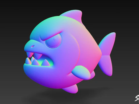 Cartoon Plush Piranha 3D Model