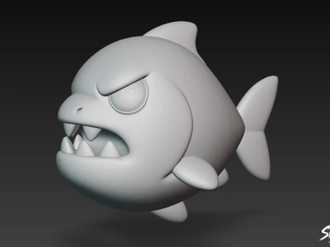 Cartoon Plush Piranha 3D Model