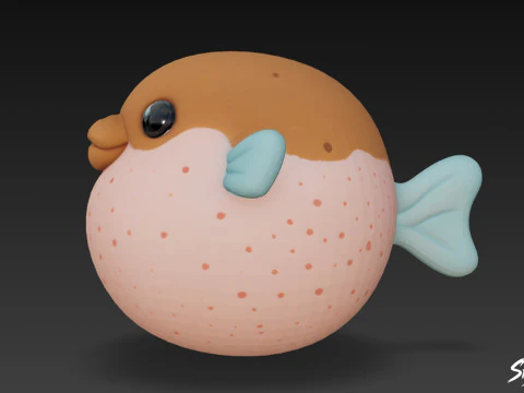 Cartoon Plush Pufferfish 3D Model