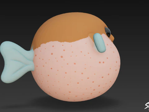 Cartoon Plush Pufferfish 3D Model