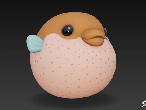 Cartoon Plush Pufferfish 3D Model