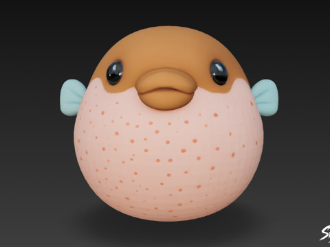 Karikatür Peluş Kirpi Balığı 3D Model