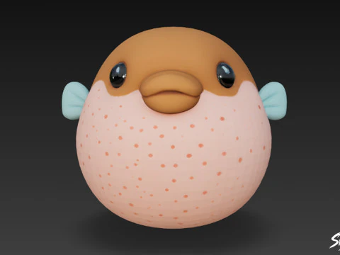 Cartoon Plush Pufferfish 3D Model