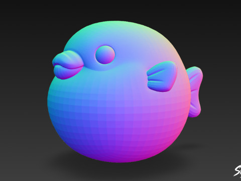 Karikatür Peluş Kirpi Balığı 3D Model