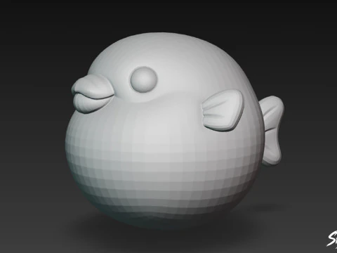 Cartoon Plush Pufferfish 3D Model