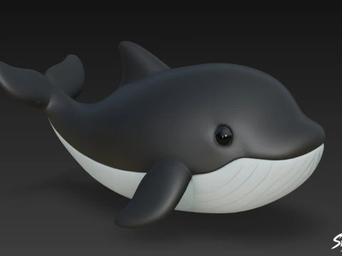 Cartoon Plush Whale 3D Model