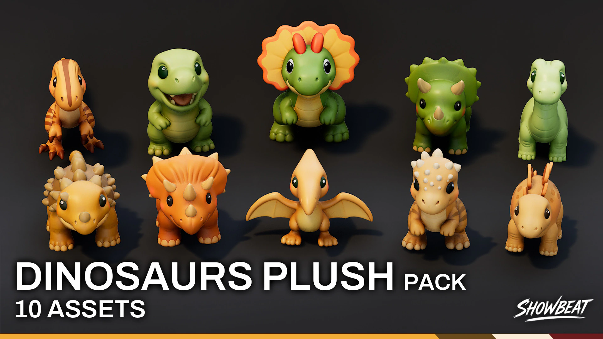 Cartoon Dinosaur Plush Pack 3D Model .c4d .max .obj .3ds .fbx .stl .blend