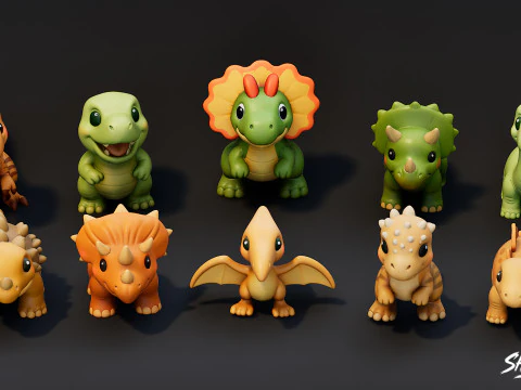 Cartoon Dinosaur Plush Pack 3D Model