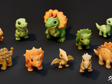 Pakiet pluszowego dinozaura z kreskówek Model 3D