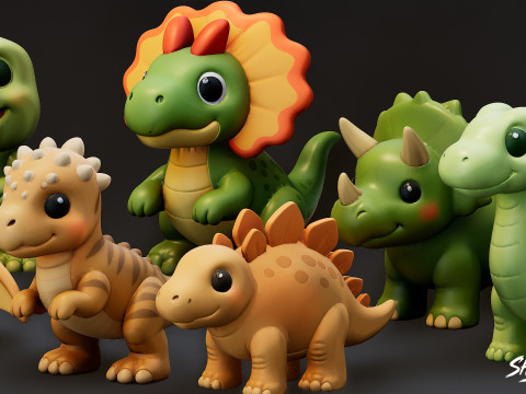 Pakiet pluszowego dinozaura z kreskówek Model 3D