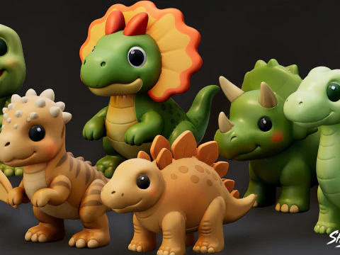 Cartoon Dinosaur Plush Pack 3D Model
