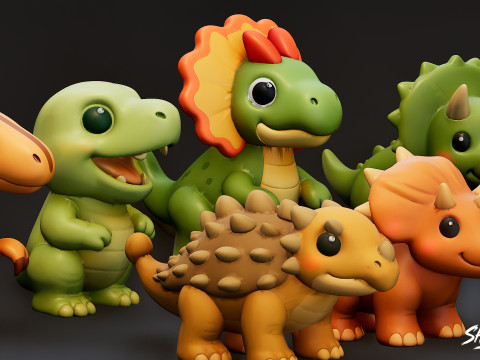 Pakiet pluszowego dinozaura z kreskówek Model 3D