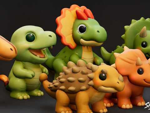 Cartoon Dinosaur Plush Pack 3D Model