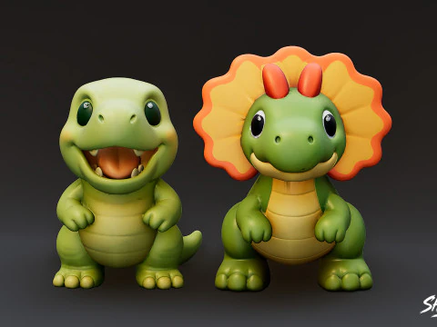 Cartoon Dinosaur Plush Pack 3D Model