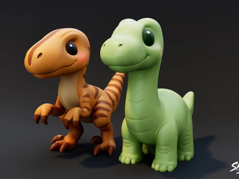 Cartoon Dinosaur Plush Pack 3D Model