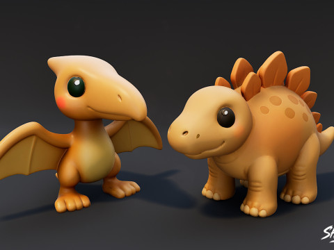 Pakiet pluszowego dinozaura z kreskówek Model 3D