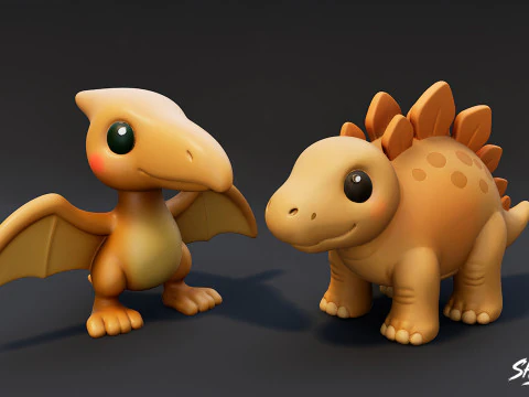 Cartoon Dinosaur Plush Pack 3D Model
