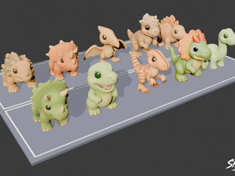 Cartoon Dinosaur Plush Pack 3D Model