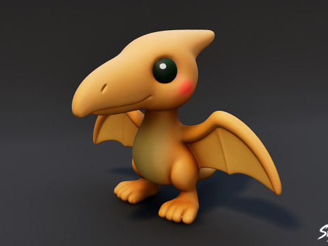 Мультяшный плюшевый птеранодон 3D Модель