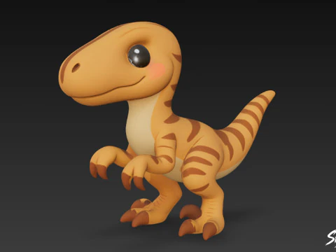 Velociraptor de pel&uacute;cia de desenho animado Modelo 3D