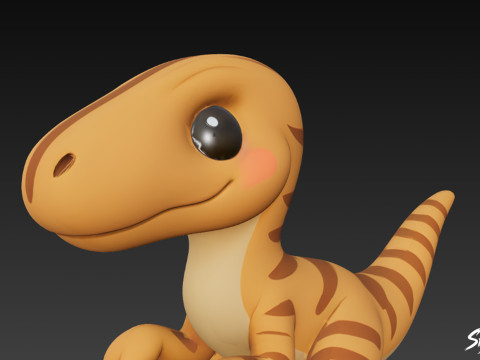 卡通毛绒迅猛龙 3D 模型