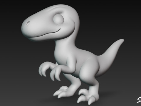 卡通毛绒迅猛龙 3D 模型