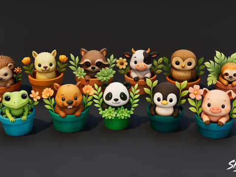 Pack Animales en Macetas VOL1 Modelo 3D