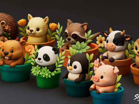 Pack Animales en Macetas VOL1 Modelo 3D