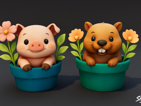Pack Animales en Macetas VOL1 Modelo 3D