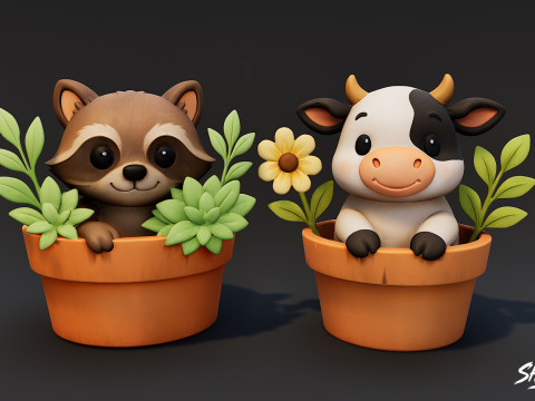 Pack Animales en Macetas VOL1 Modelo 3D