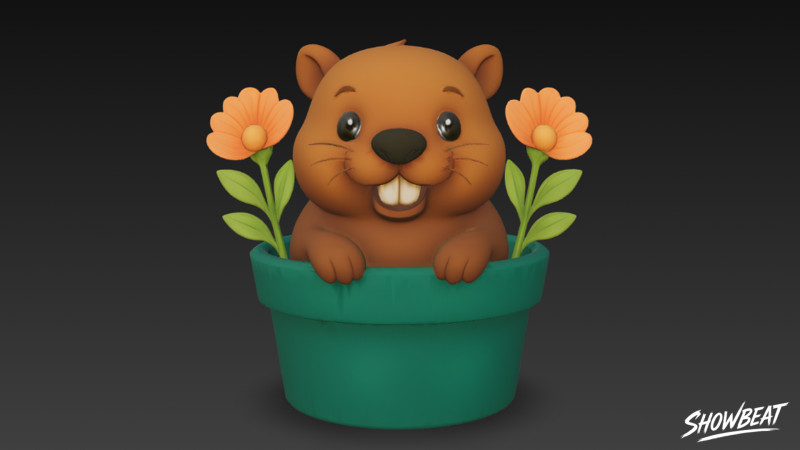 Beaver in Flower Pot 3D Model .c4d .max .obj .3ds .fbx .stl .blend