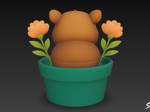Beaver in Flower Pot 3D Model