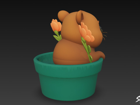 Beaver in Flower Pot 3D Model