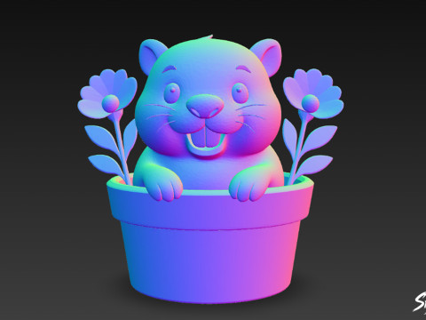 Beaver in Flower Pot 3D Model