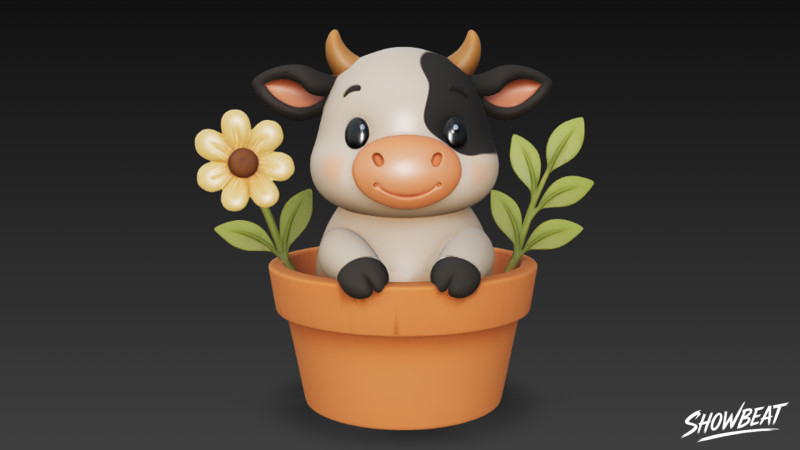 Koe in bloempot 3D Model .c4d .max .obj .3ds .fbx .stl .blend 