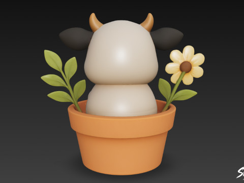 Koe in bloempot 3D Model