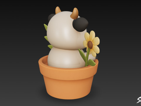 Koe in bloempot 3D Model