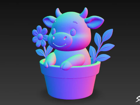 Cow in Flower Pot 3D Model